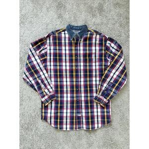 American Eagle Men’s M Vintage Denim Plaid Oversized Y2K Heavyweight Button Up